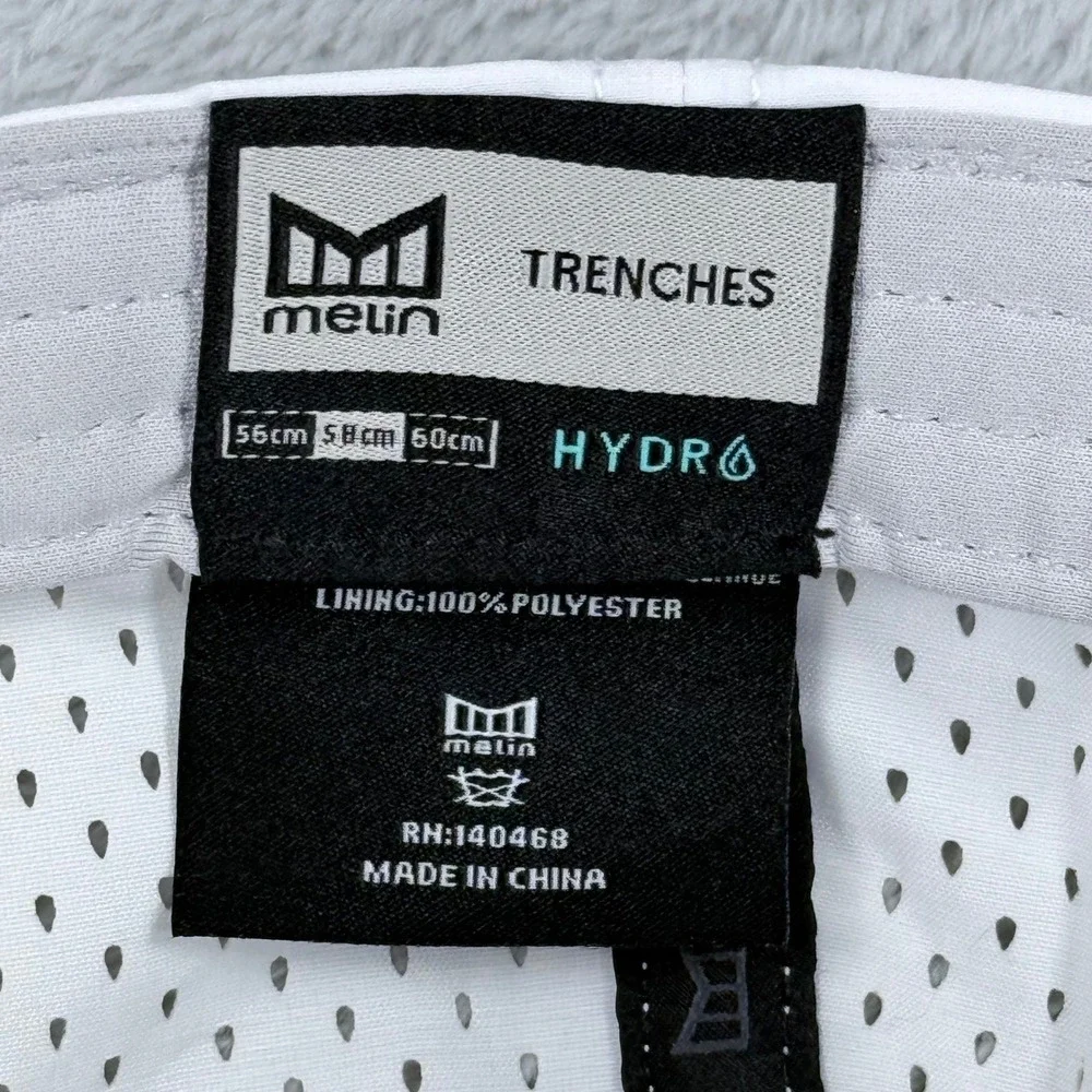 Melin Trenches Hydro Hat Mens 58cm Grey White Water Resistant Snapback Cap Golf